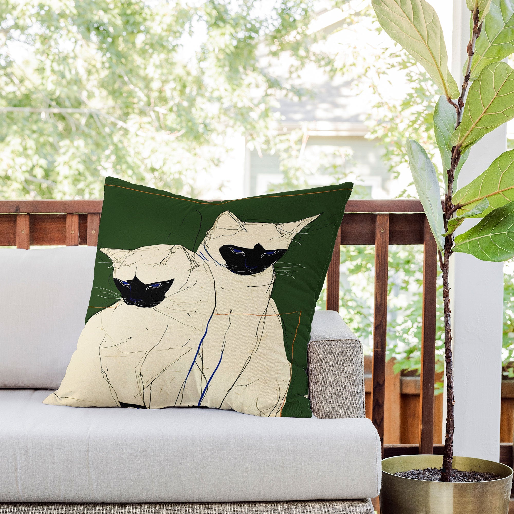 trajeado14 Siamese Cats Modern Art Outdoor Throw Pillow