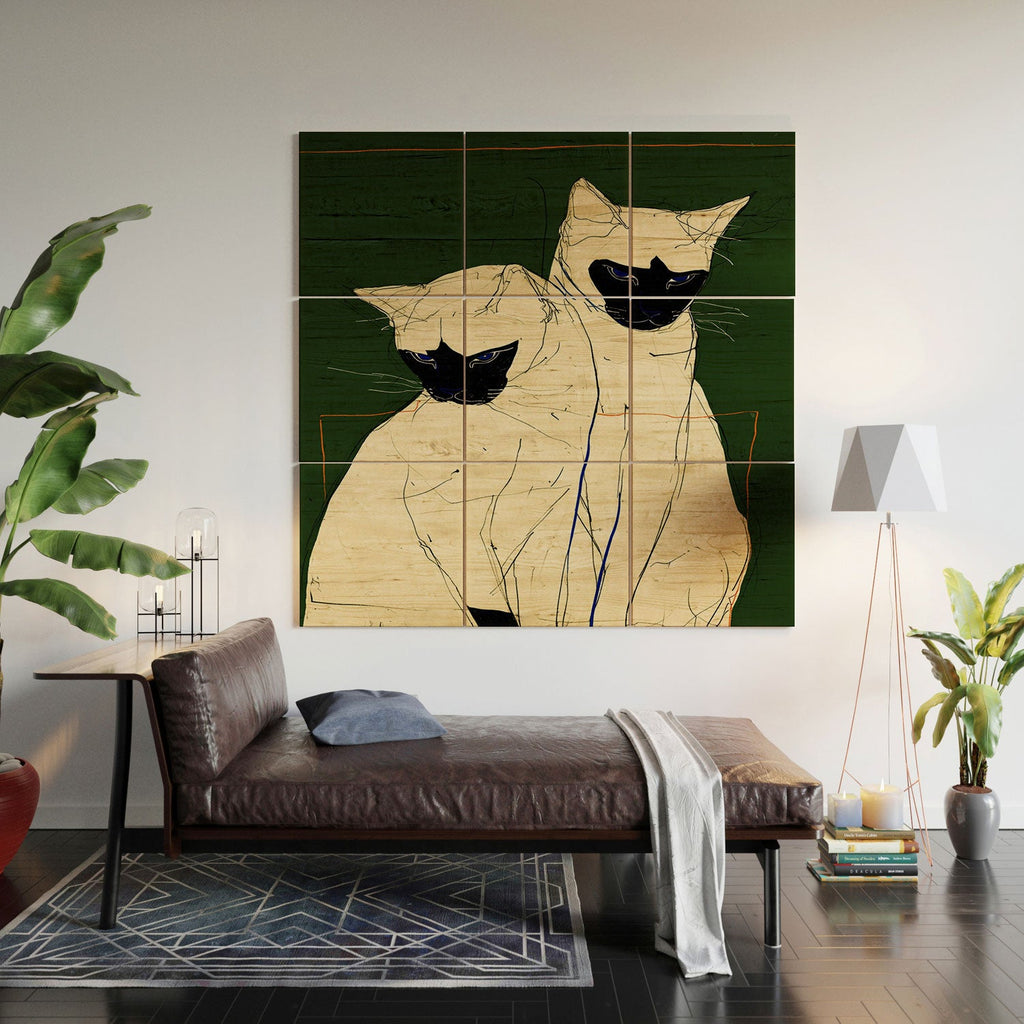 trajeado14 Siamese Cats Modern Art Wood Wall Mural