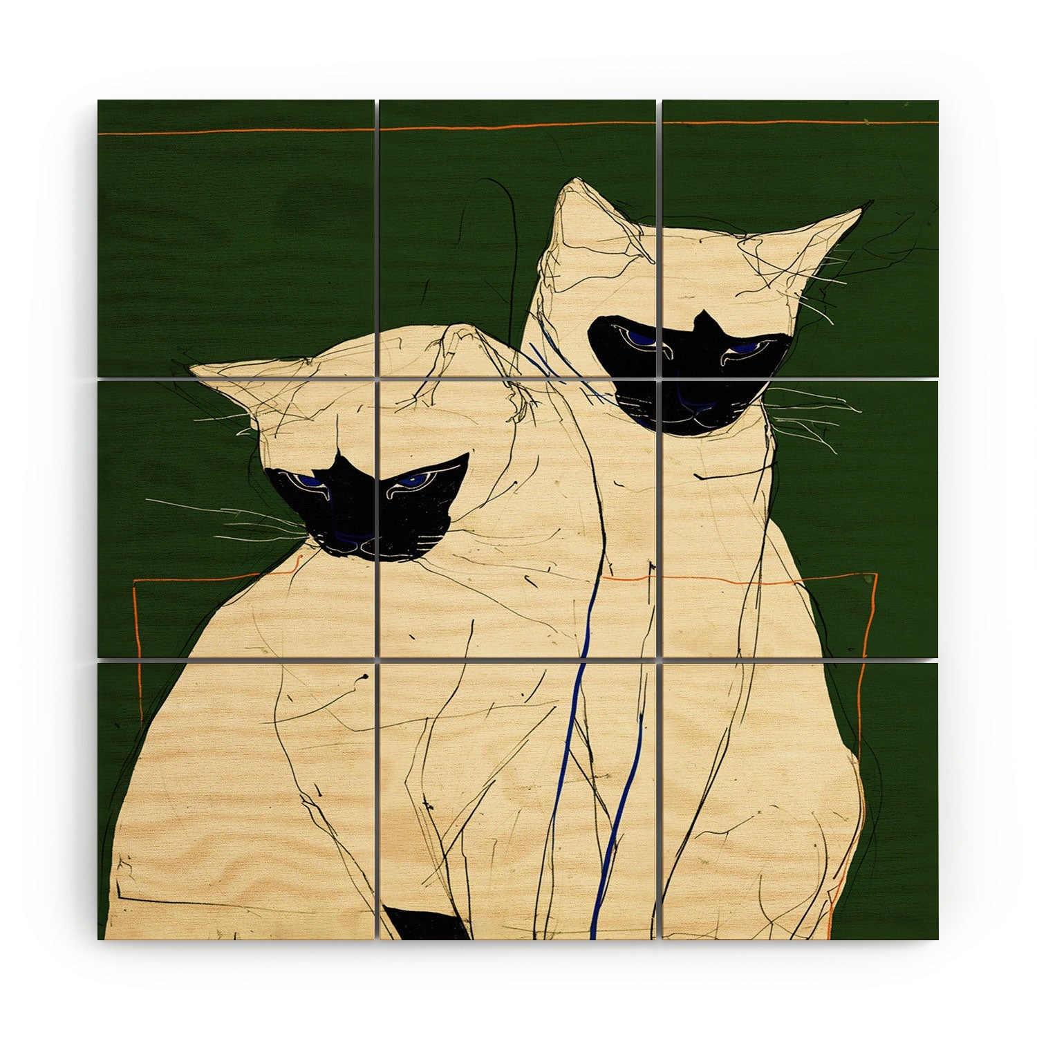 trajeado14 Siamese Cats Modern Art Wood Wall Mural