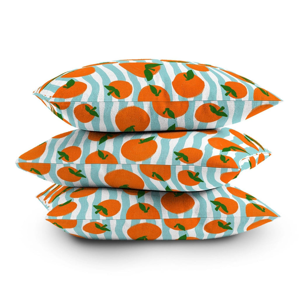 Design by Spark Zesty Oranges and Stripes Outdoor Throw Pillow