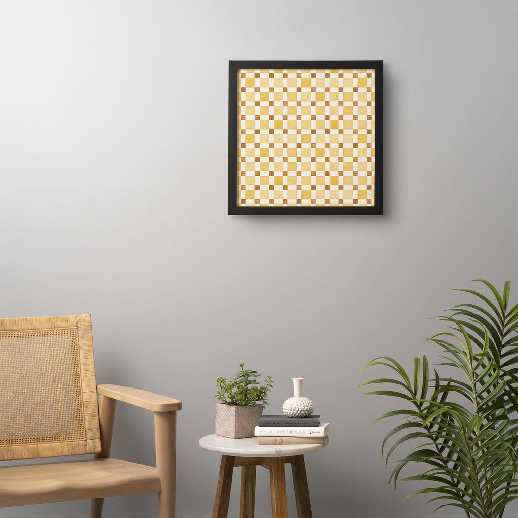 Ninola Design Everyday Artifact Checker Mosaic Tiles Geometry Yellow Framed Wall Art