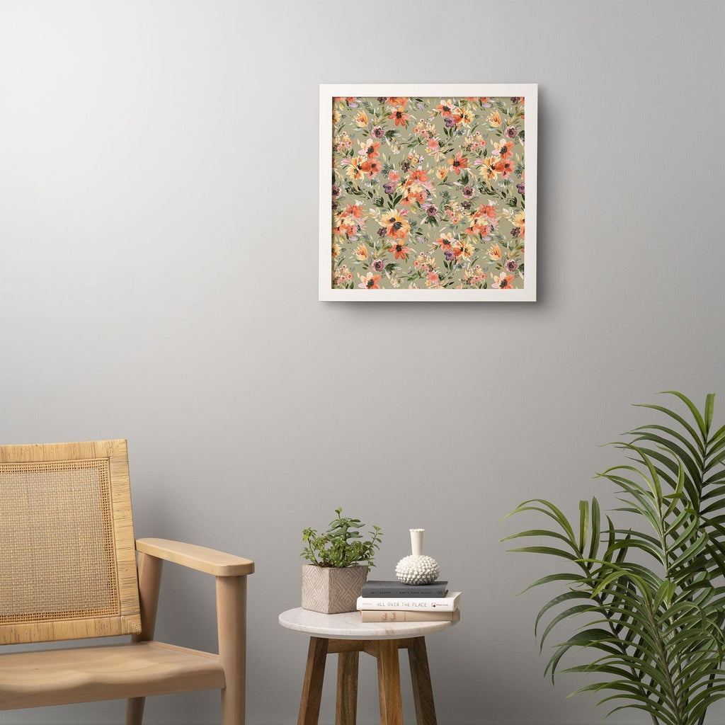 Ninola Design Botanic Retreat Painterly Tropical Flowers Sage Green Framed Wall Art