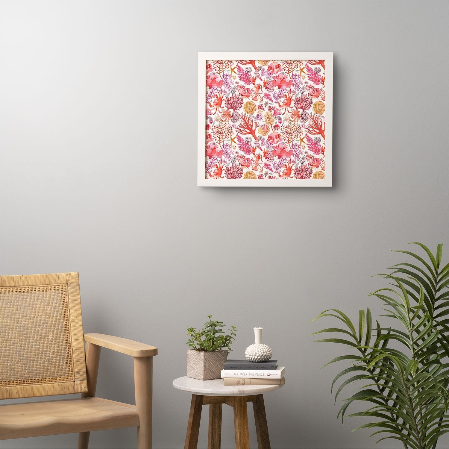 Ninola Design Botanic Retreat Coral Reef Crab Lobster Red Framed Wall Art