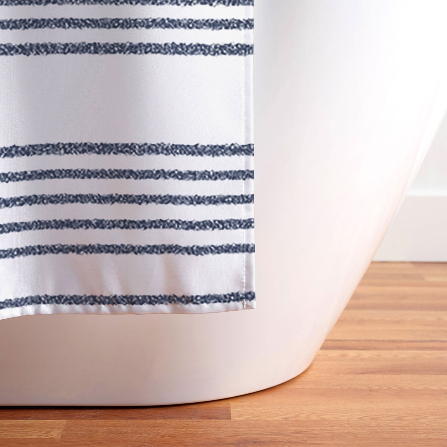 Kierkegaard Design Studio organic stripes naut navy blue and white Shower Curtain