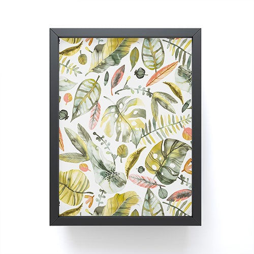 Ninola Design Botanic Retreat Tropical Jungle Leaves Botanical Green Orange Framed Mini Art Print