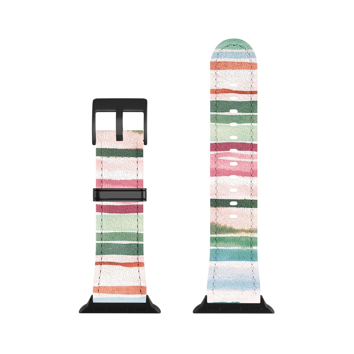 Ninola Design Botanic Retreat Watercolor Stripes Green Orange Red Apple Watch Band