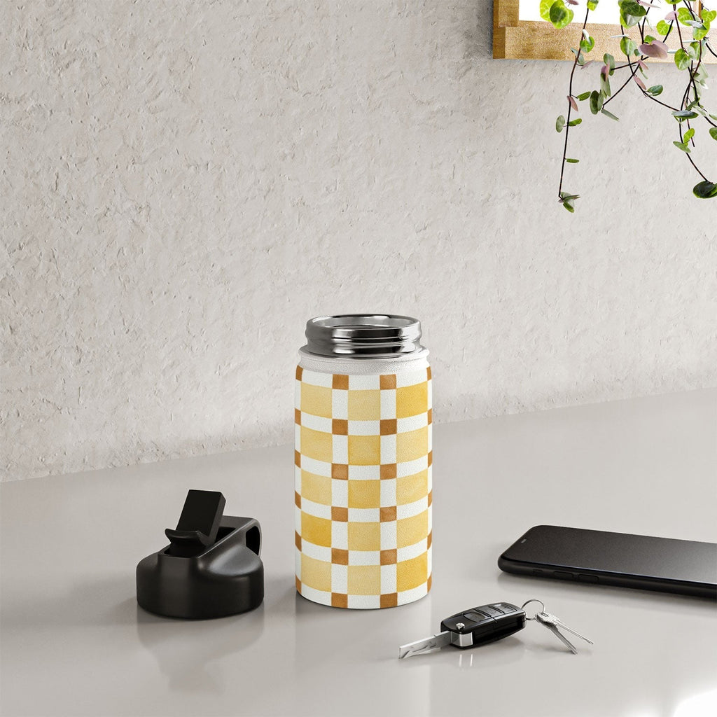Ninola Design Everyday Artifact Checker Mosaic Tiles Geometry Yellow Water Bottle