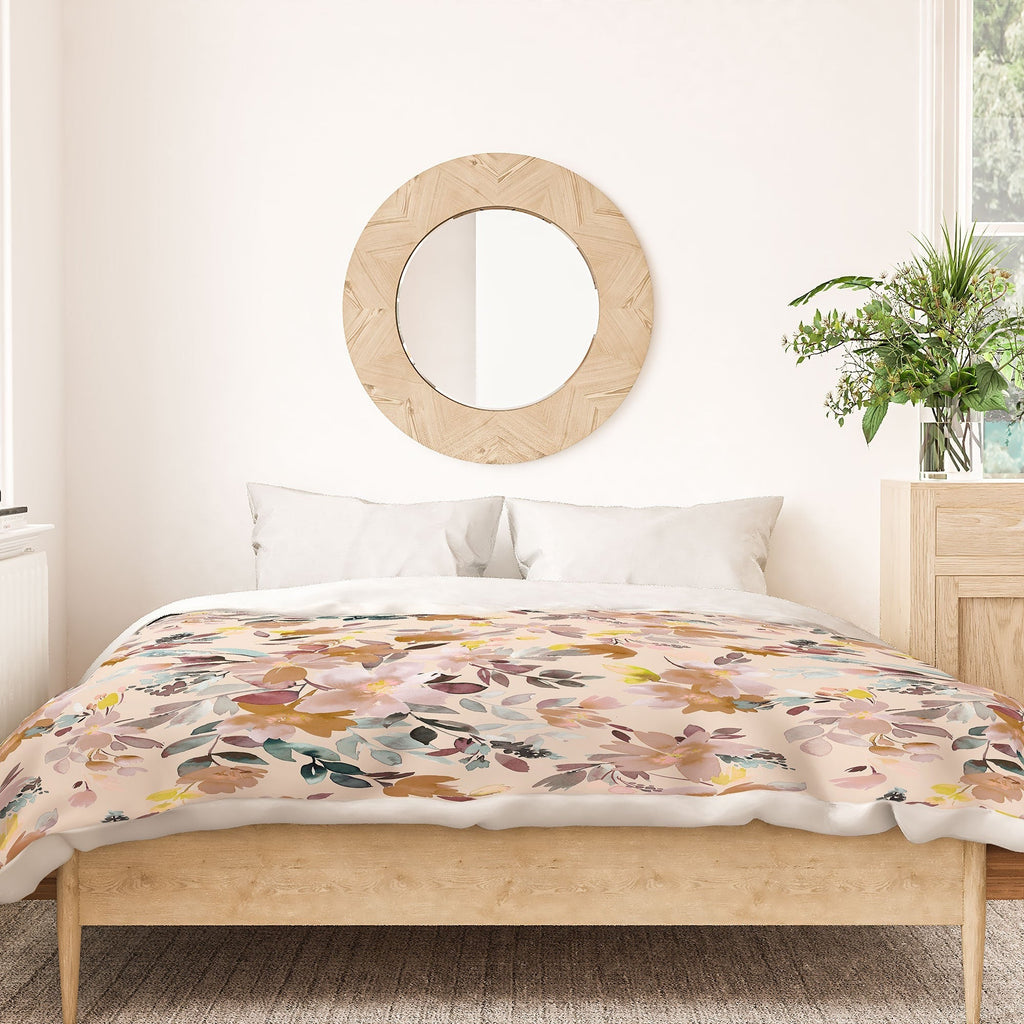 Ninola Design Botanic Retreat Floral Oleander Whimsical Soft Pink Duvet Cover