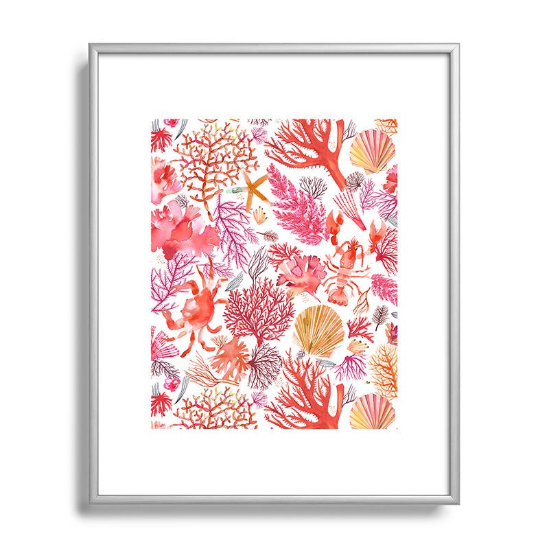 Ninola Design Botanic Retreat Coral Reef Crab Lobster Red Metal Framed Art Print
