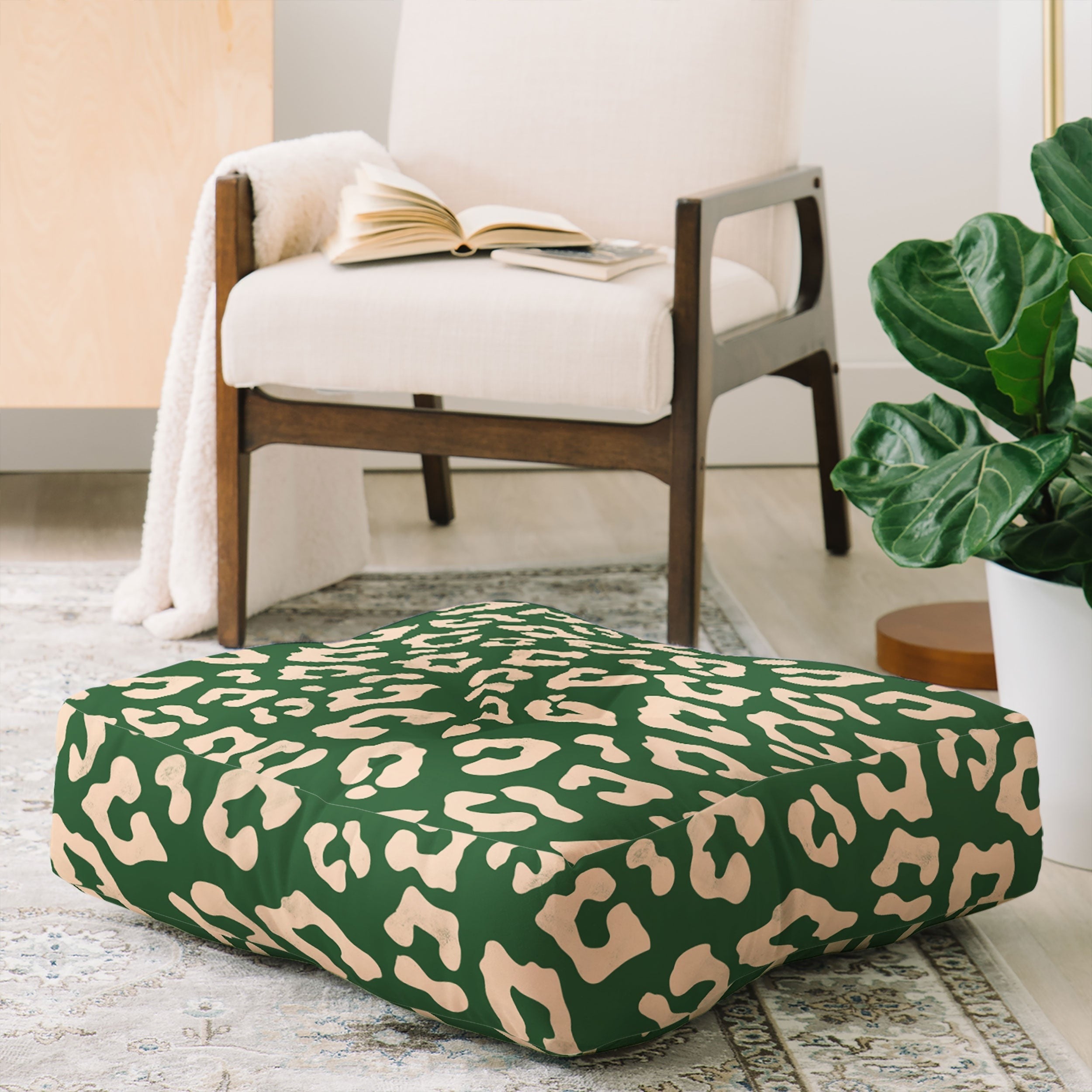 Avenie BR Cheetah Print In Green Floor Pillow Square