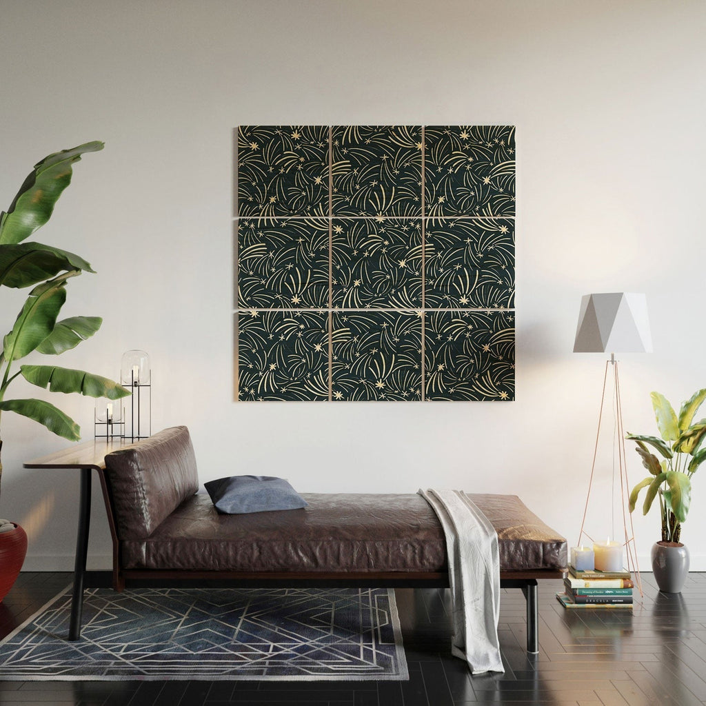 Little Om Pattern Shooting Stars blue Wood Wall Mural