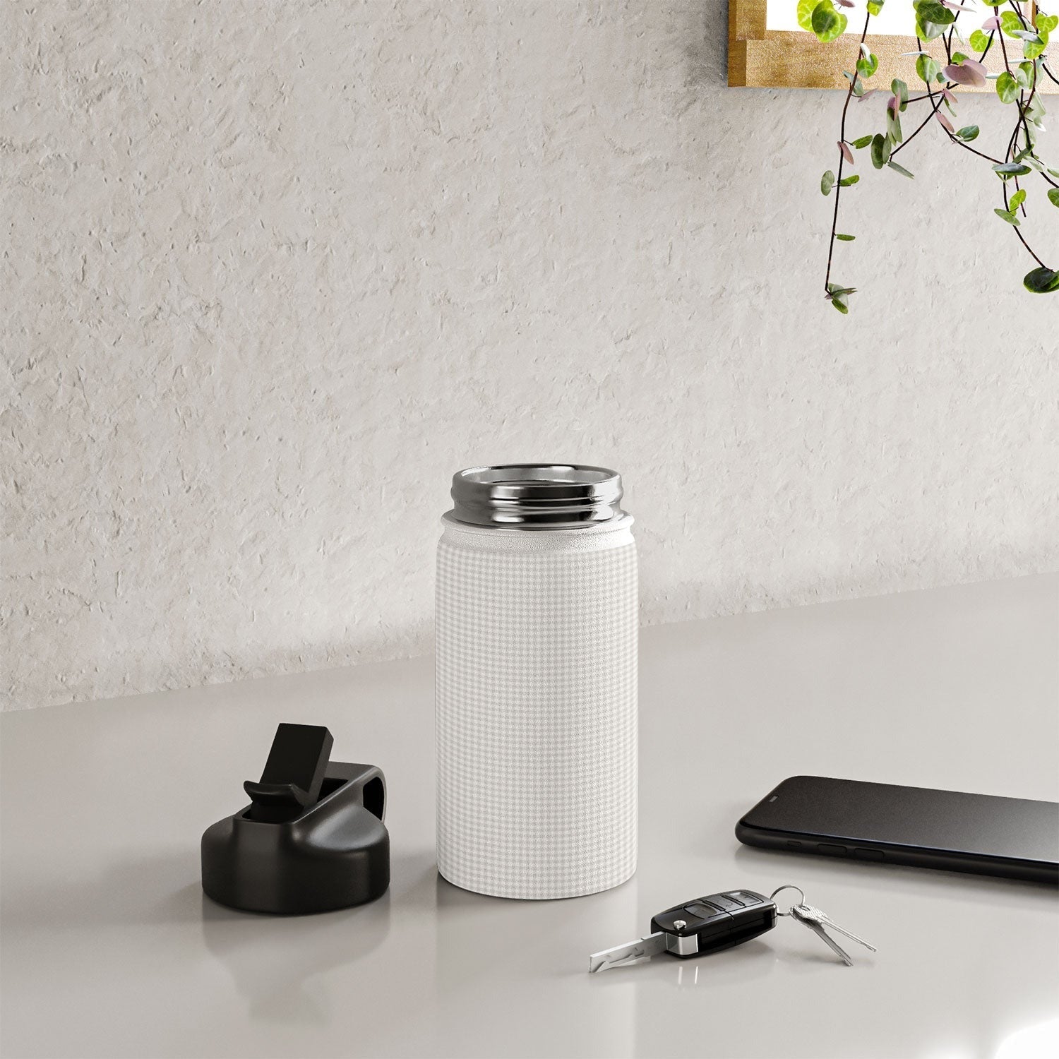 Colour Poems Gingham Plaid Pattern Cloud White Water Bottle