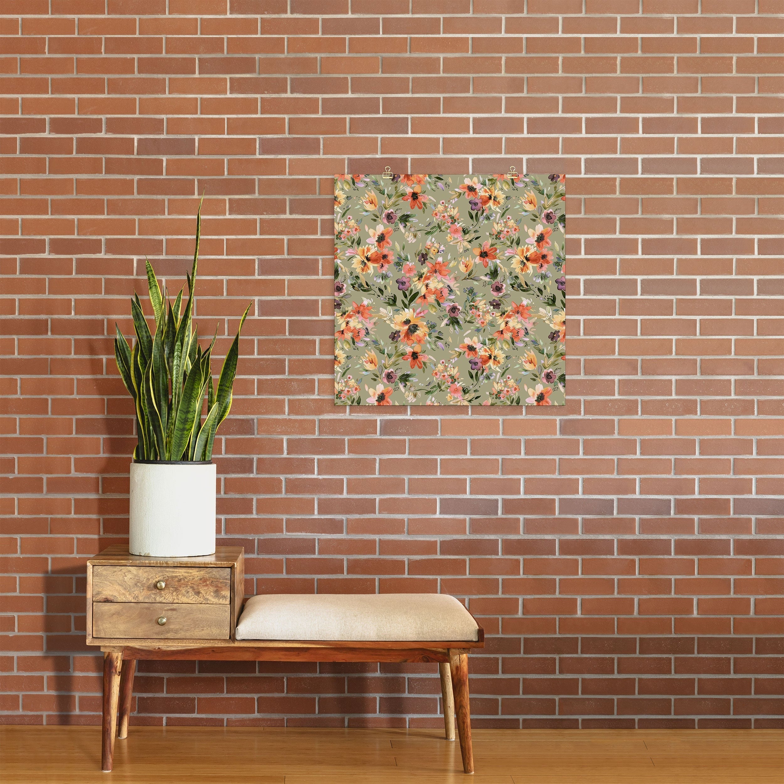 Ninola Design Botanic Retreat Painterly Tropical Flowers Sage Green Art Print