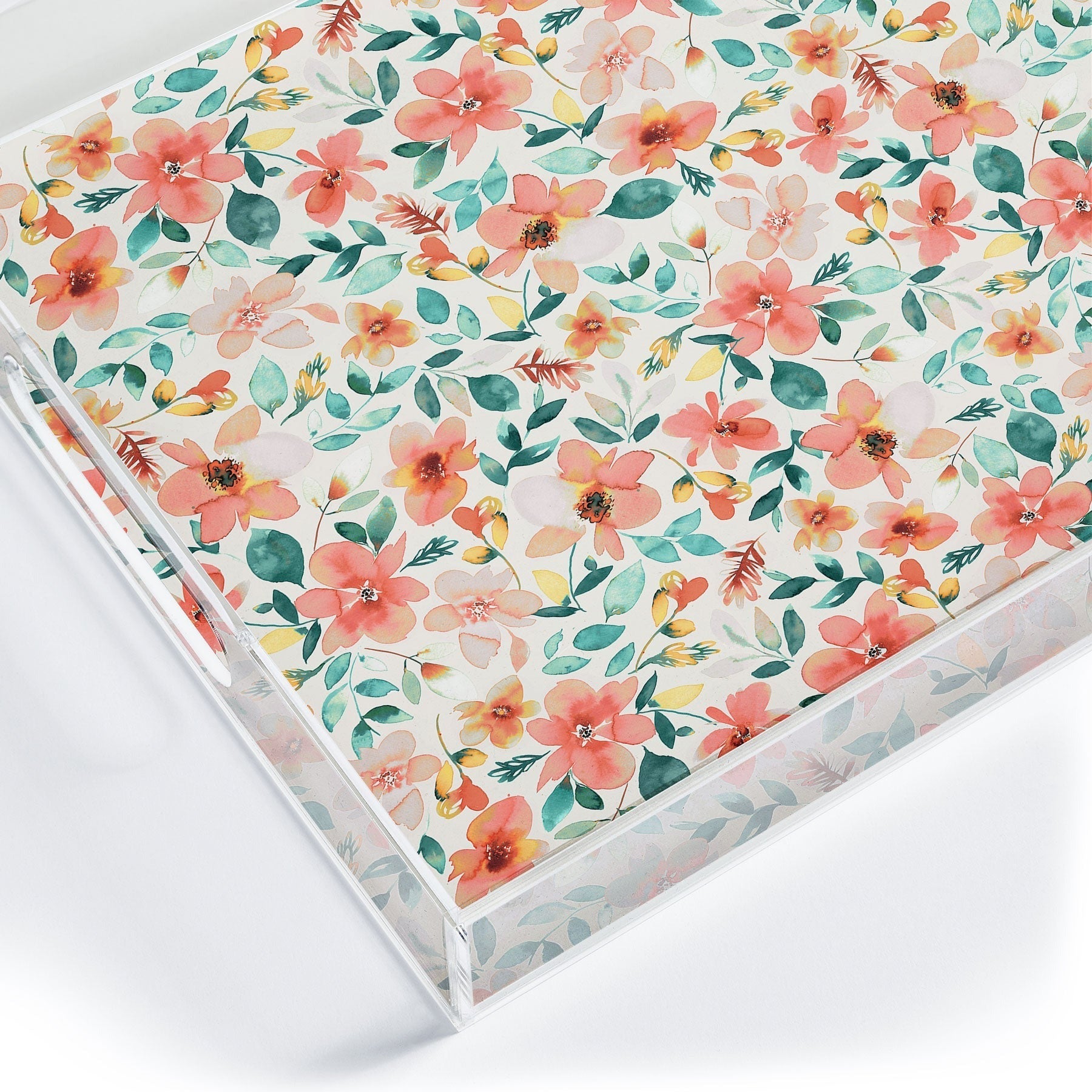 Ninola Design Botanic Retreat Tropical Whimsical Flowers Coral Green Acrylic Tray