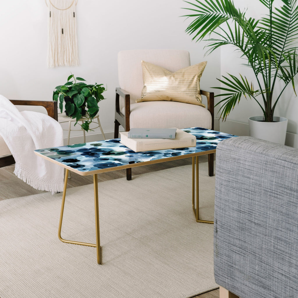Ninola Design Botanic Retreat Ombre Abstract Watercolor Flowers Blue Navy Coffee Table