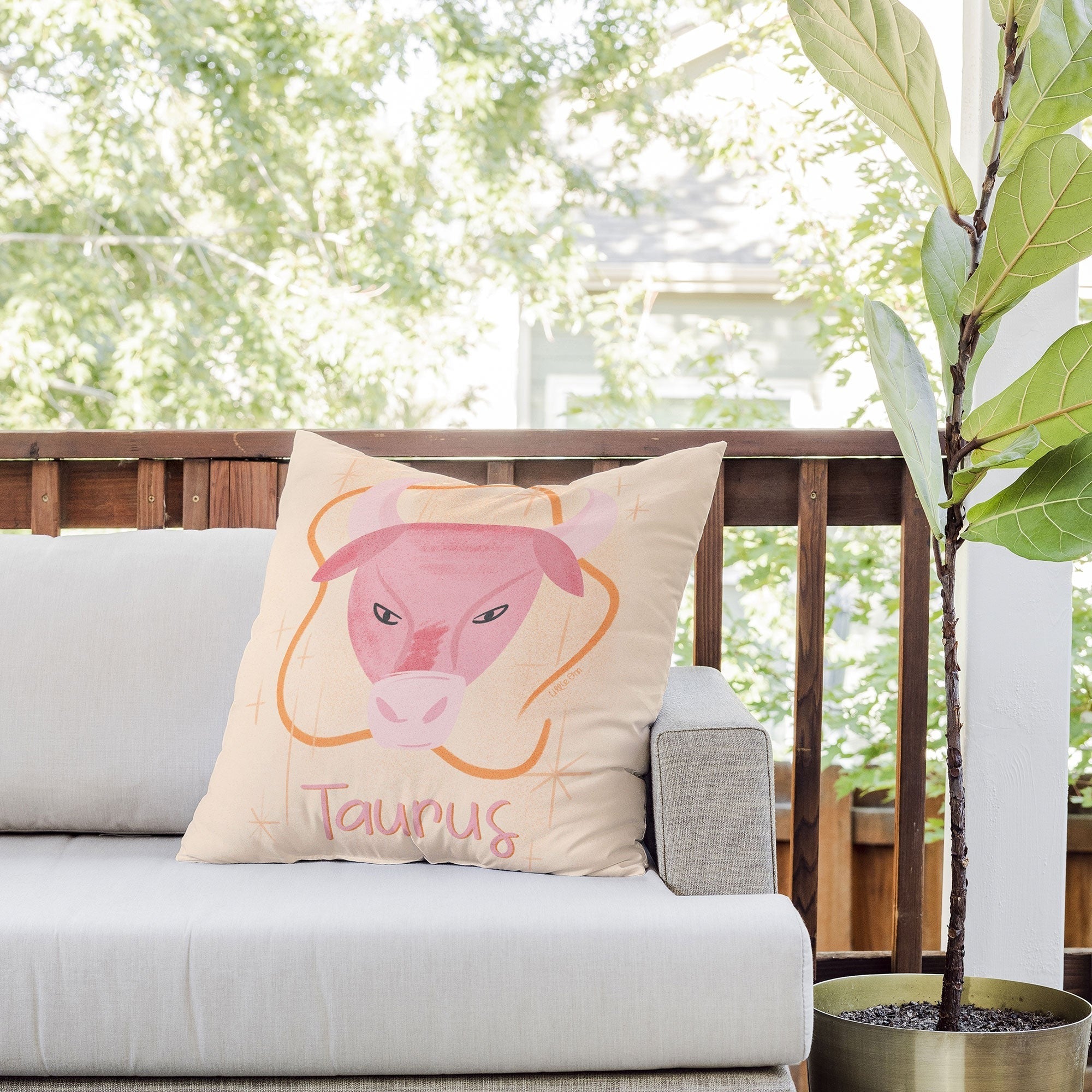 Little Om Zodiac Sign Taurus Outdoor Throw Pillow