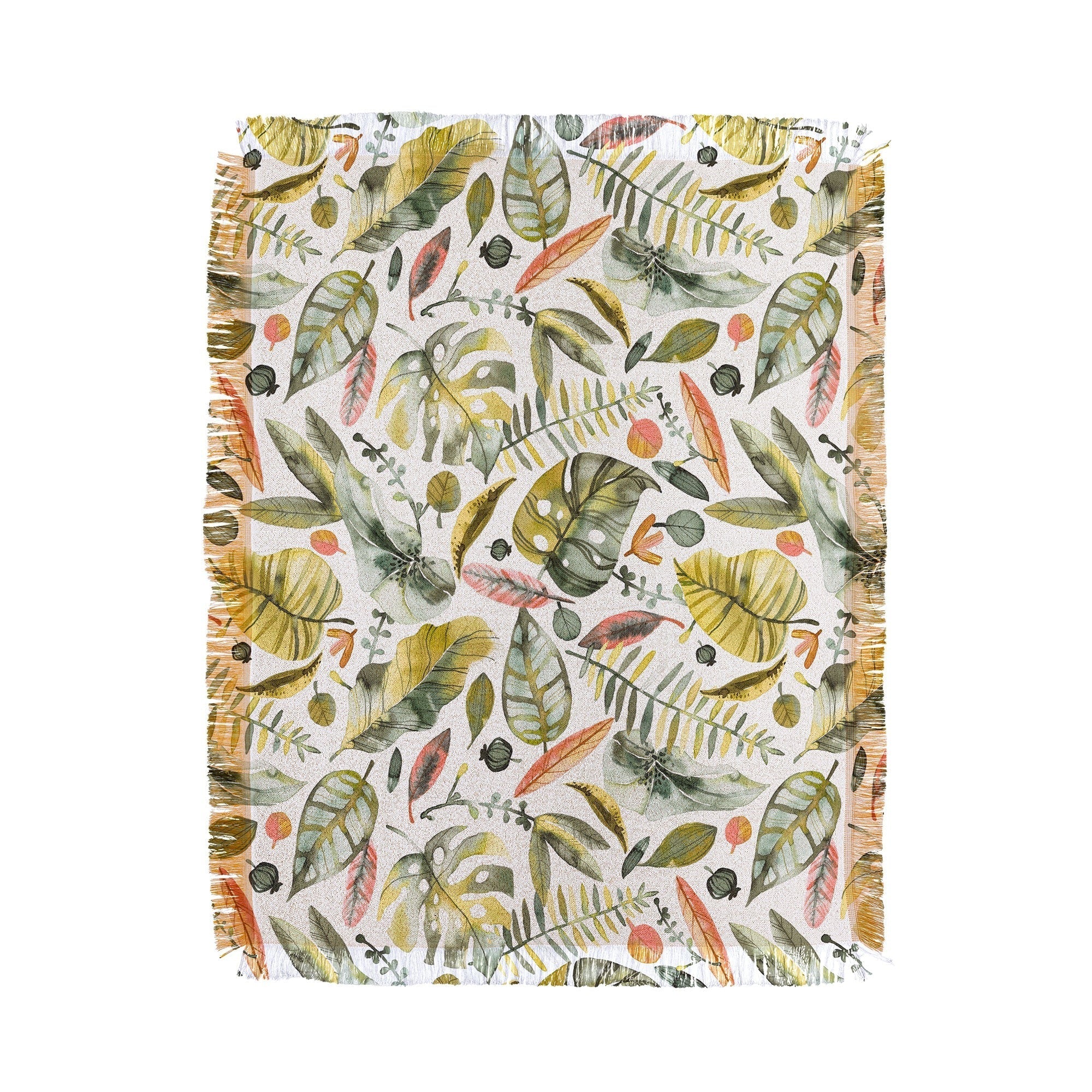 Ninola Design Botanic Retreat Tropical Jungle Leaves Botanical Green Orange Throw Blanket