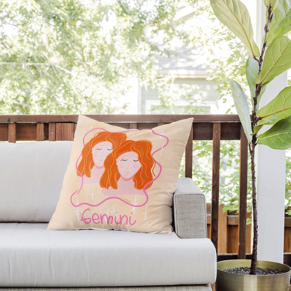 Little Om Zodiac Signs Gemini Outdoor Throw Pillow