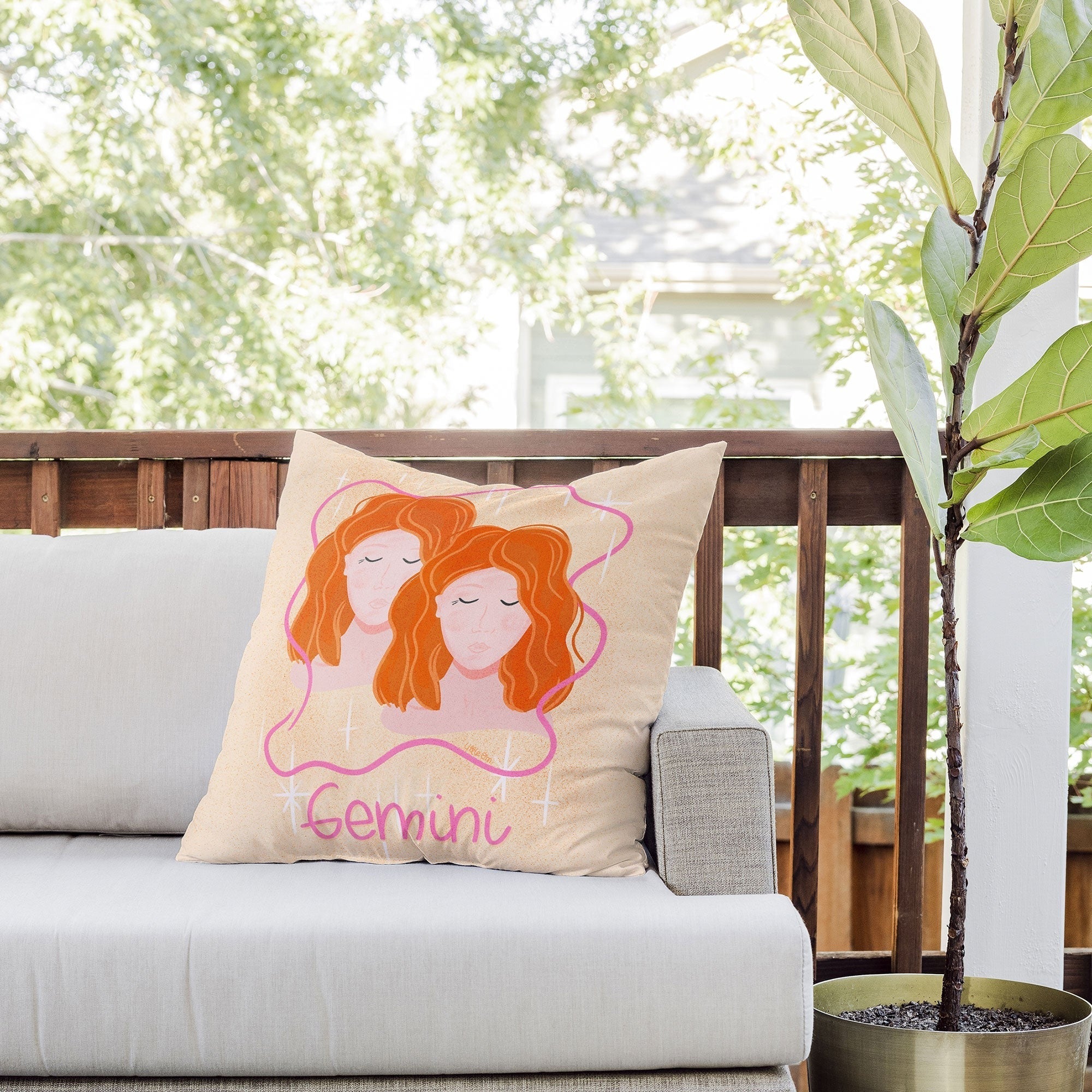 Little Om Zodiac Signs Gemini Outdoor Throw Pillow