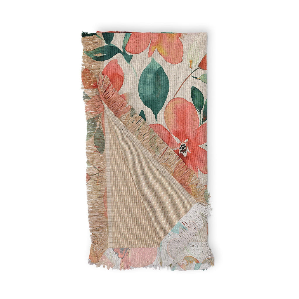 Ninola Design Botanic Retreat Tropical Whimsical Flowers Coral Green Throw Blanket