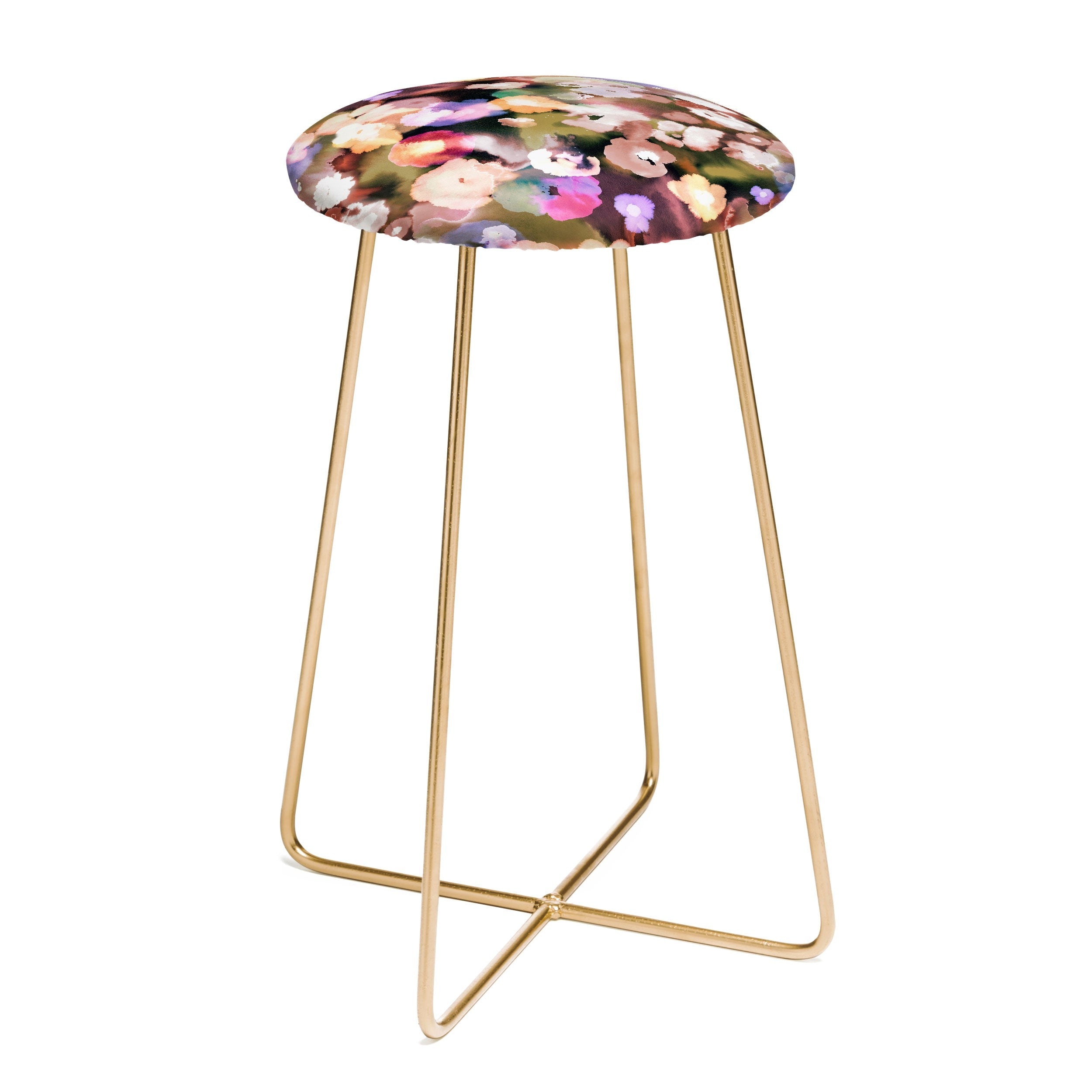 Ninola Design Botanic Retreat Ombre Abstract Watercolor Flowers Pink gold Counter Stool