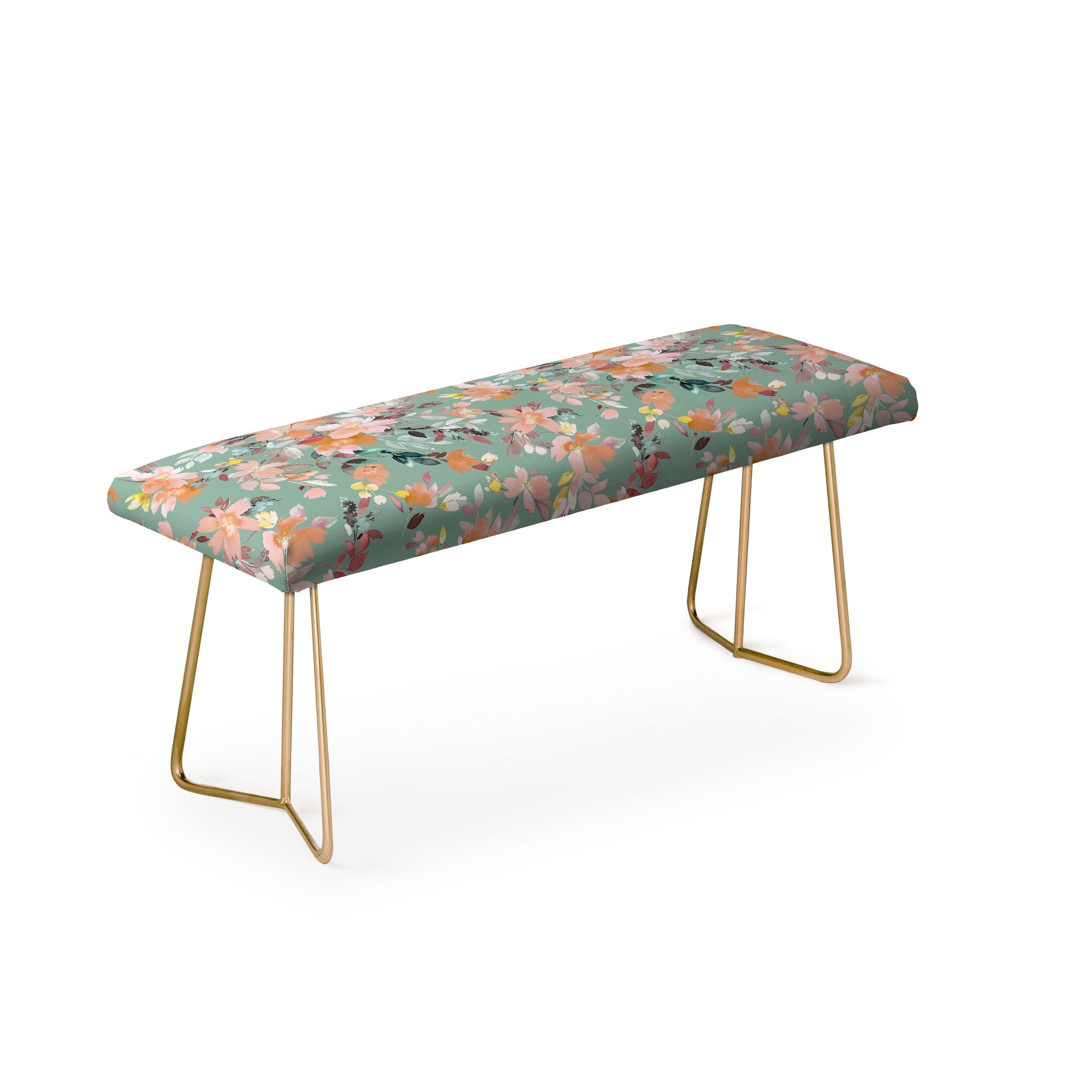 Ninola Design Botanic Retreat Floral Oleander Whimsical Teal Green Bench