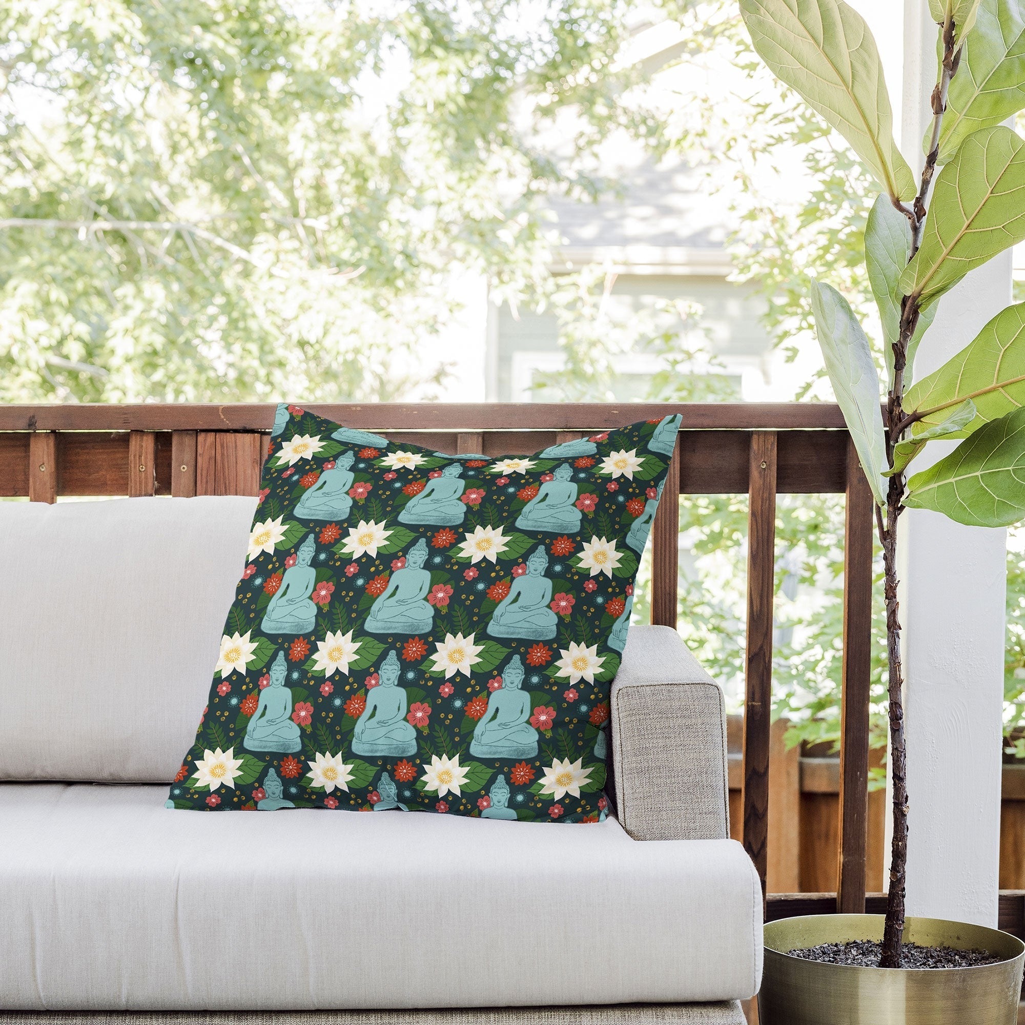 Design by Spark Meditating Lotus Buddha Outdoor Throw Pillow