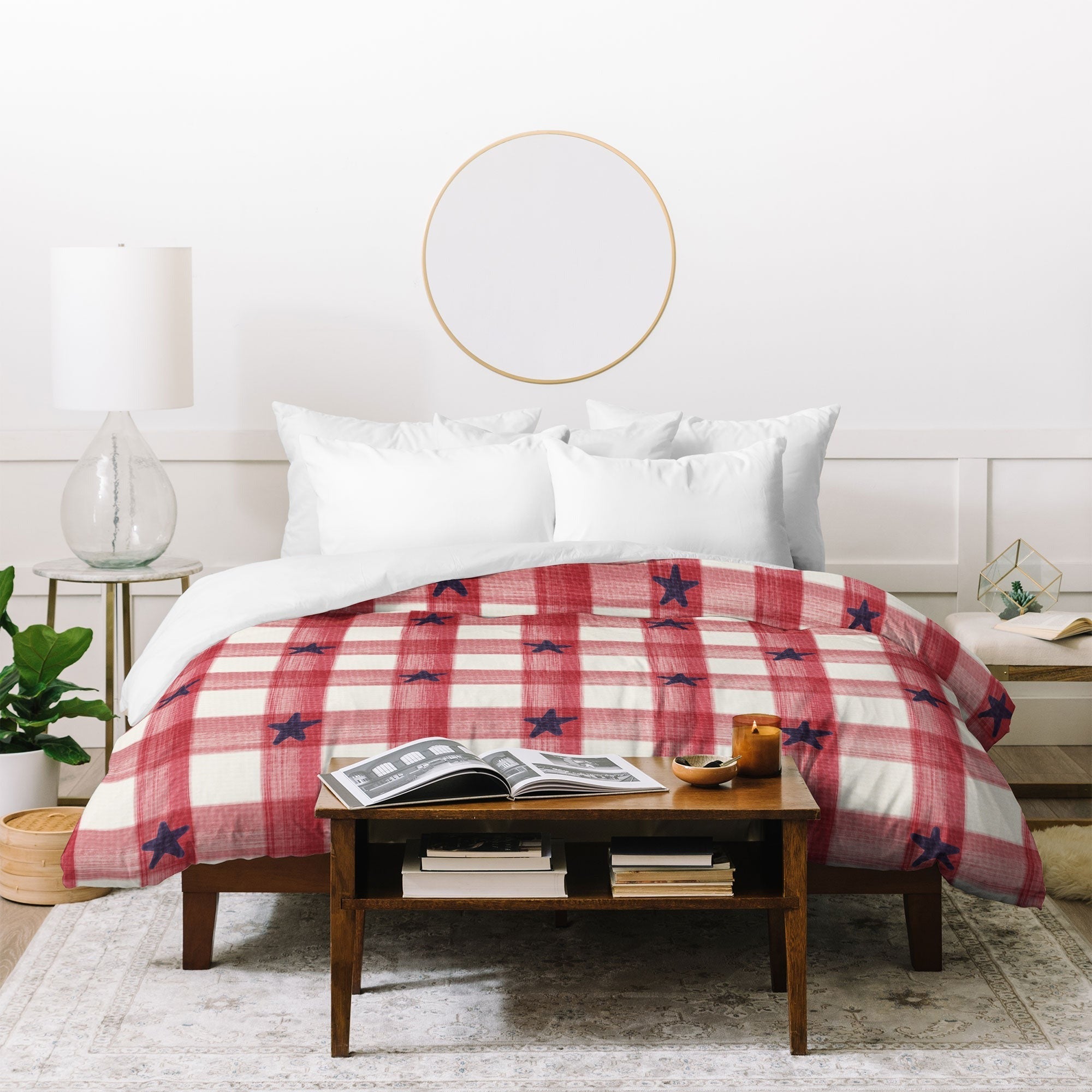 DENY Designs Red Gingham plus Stars Duvet Cover