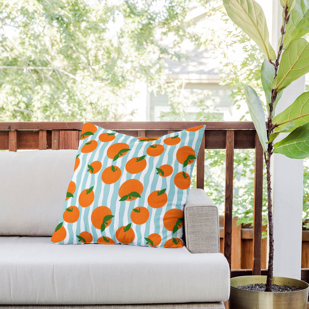 Design by Spark Zesty Oranges and Stripes Outdoor Throw Pillow