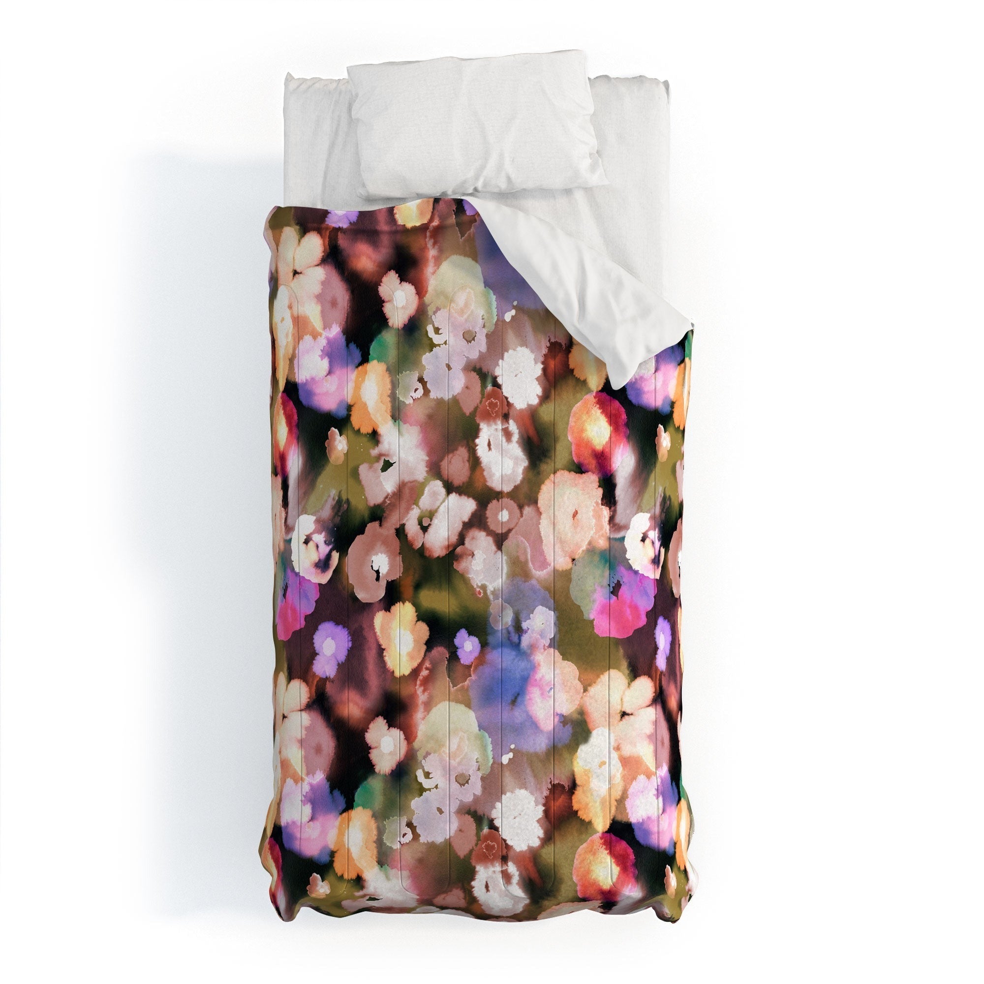 Ninola Design Botanic Retreat Ombre Abstract Watercolor Flowers Pink gold Comforter