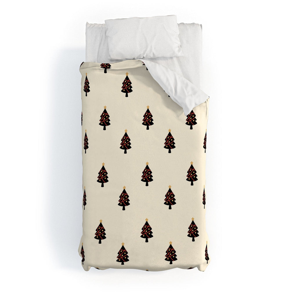 Design by Spark Black And Gold Christmas Tree Duvet Cover