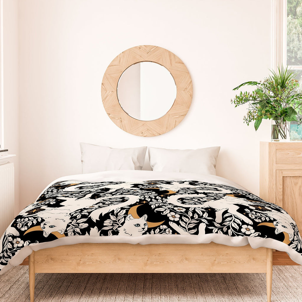 Avenie Celestial Cats Gold Duvet Cover