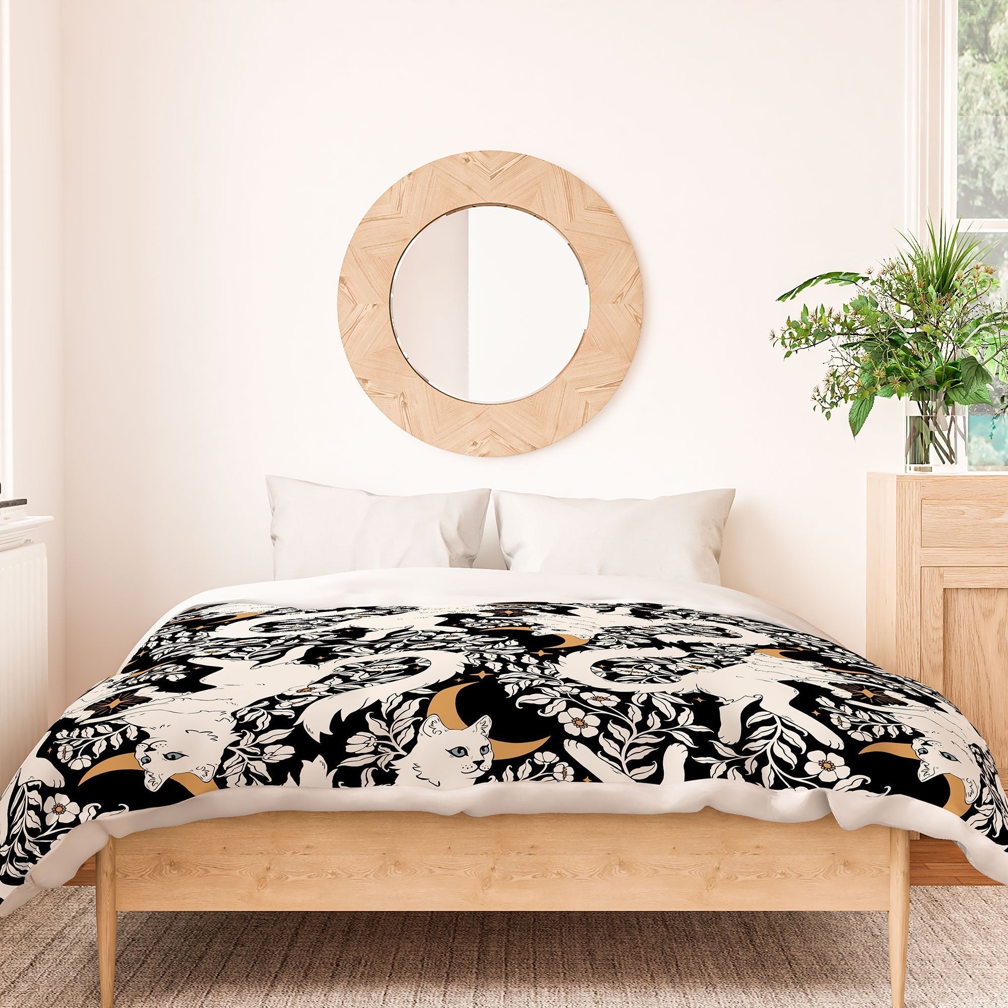 Avenie Celestial Cats Gold Duvet Cover