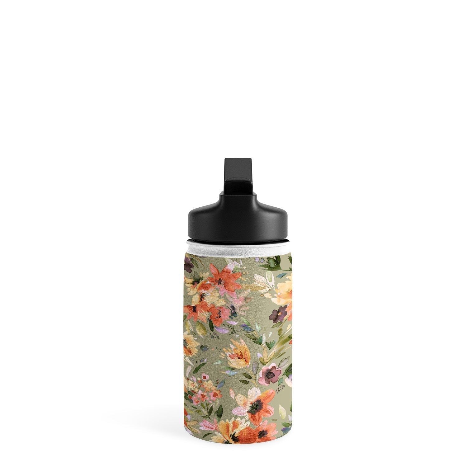 Ninola Design Botanic Retreat Painterly Tropical Flowers Sage Green Water Bottle