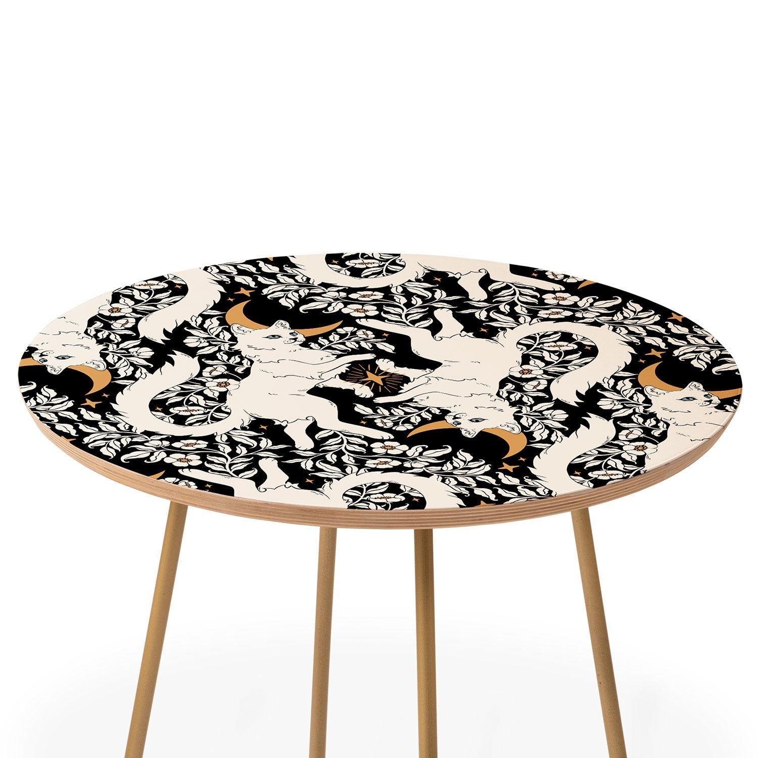 Avenie Celestial Cats Gold Round Side Table
