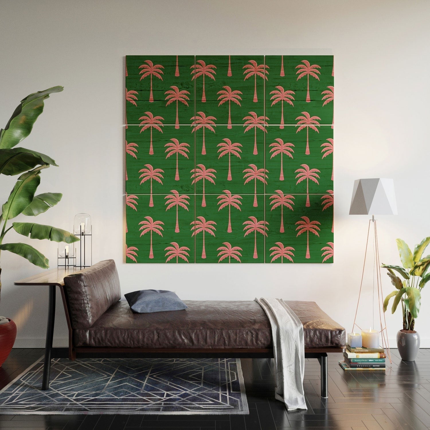 Design by Spark Pink Palm Tree Oasis Wood Wall Mural