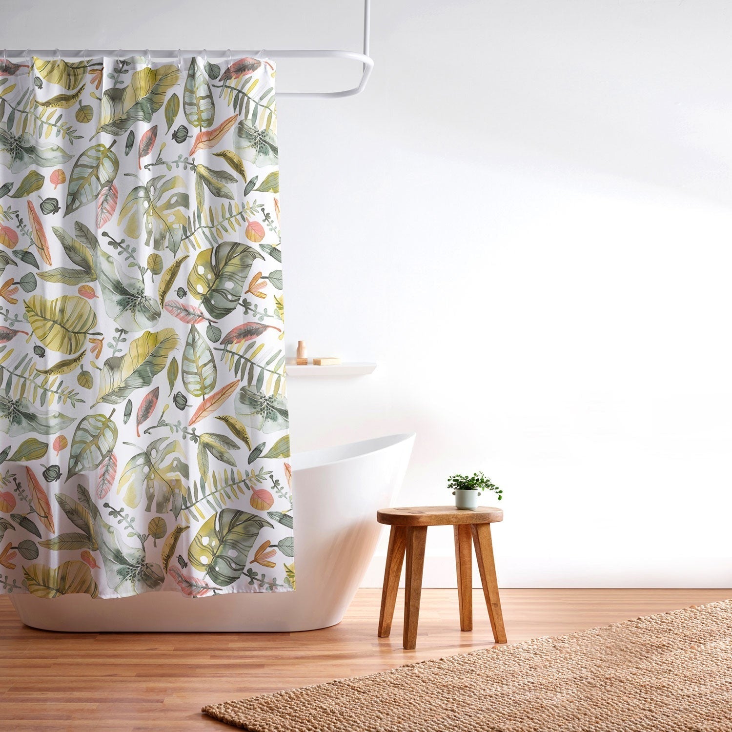 Ninola Design Botanic Retreat Tropical Jungle Leaves Botanical Green Orange Shower Curtain