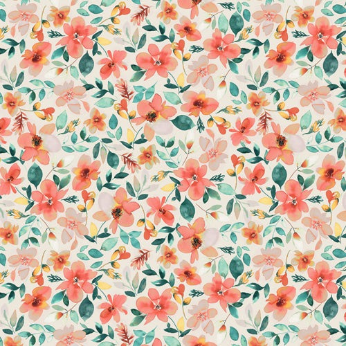 Ninola Design Botanic Retreat Tropical Whimsical Flowers Coral Green Shower Curtain