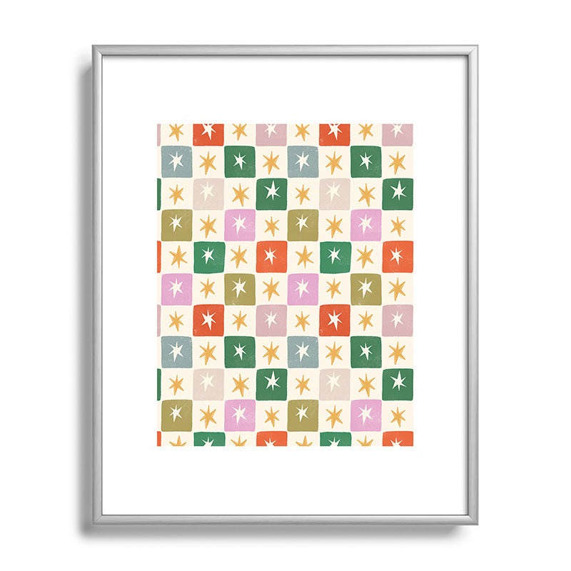 LouBruzzoni Retro Star Block Pattern Metal Framed Art Print
