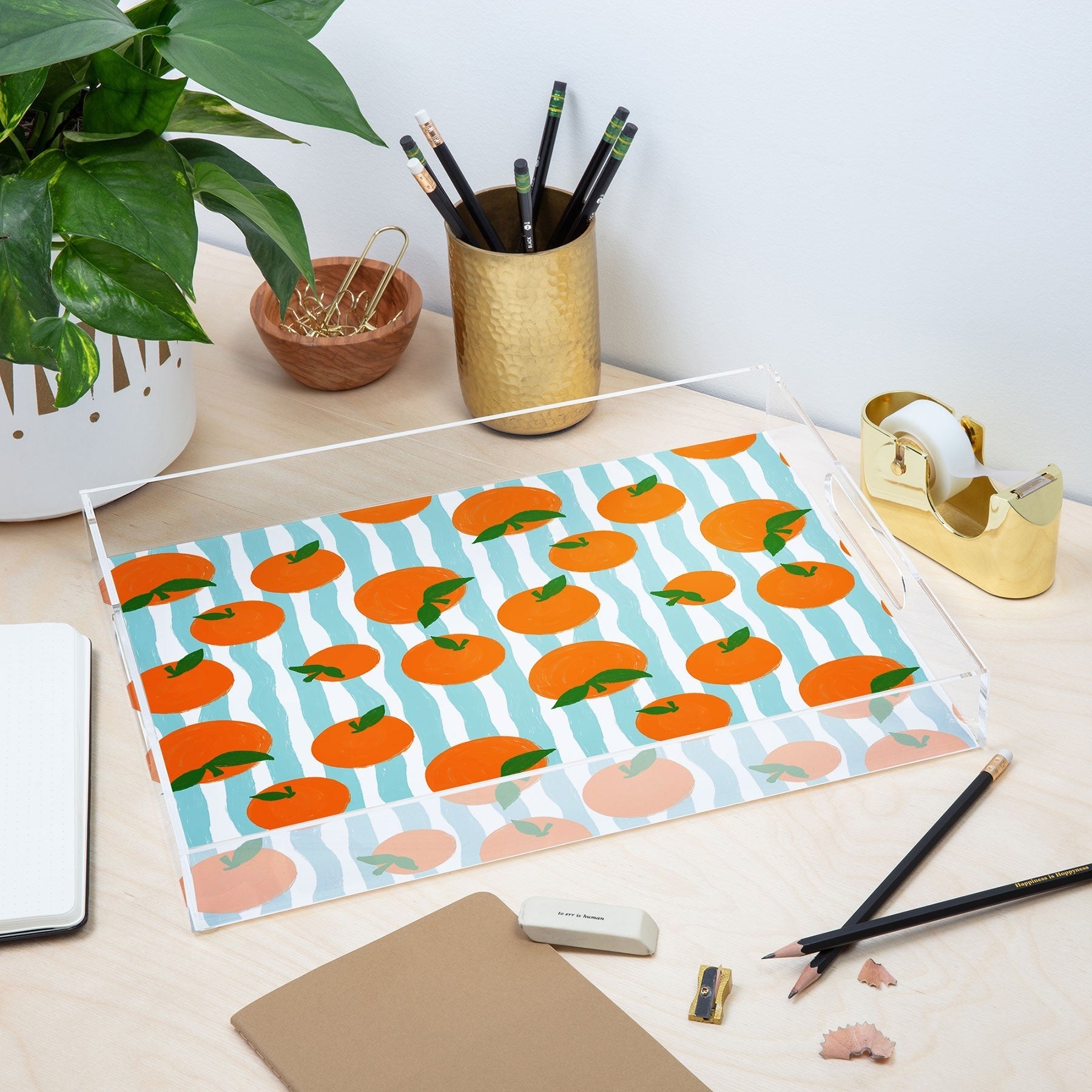 Design by Spark Zesty Oranges and Stripes Acrylic Tray