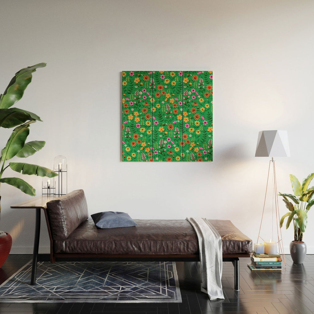 Pimlada Phuapradit Ditsy Spring Floral Green Wood Wall Mural