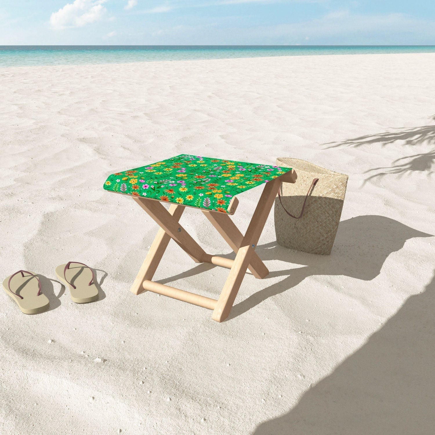 Pimlada Phuapradit Ditsy Spring Floral Green Folding Stool