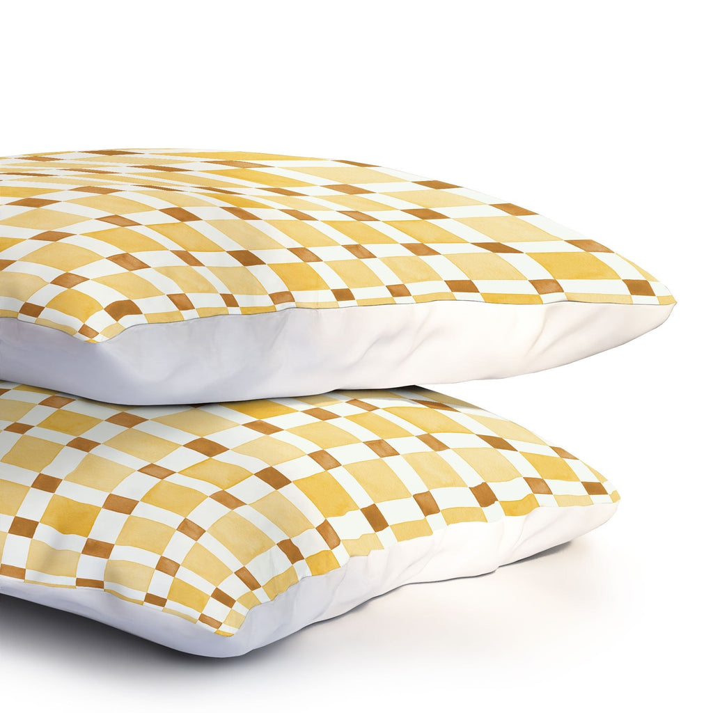 Ninola Design Everyday Artifact Checker Mosaic Tiles Geometry Yellow Pillow Shams