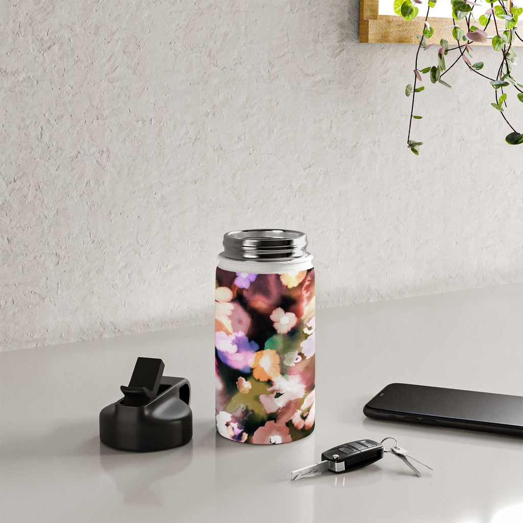 Ninola Design Botanic Retreat Ombre Abstract Watercolor Flowers Pink gold Water Bottle