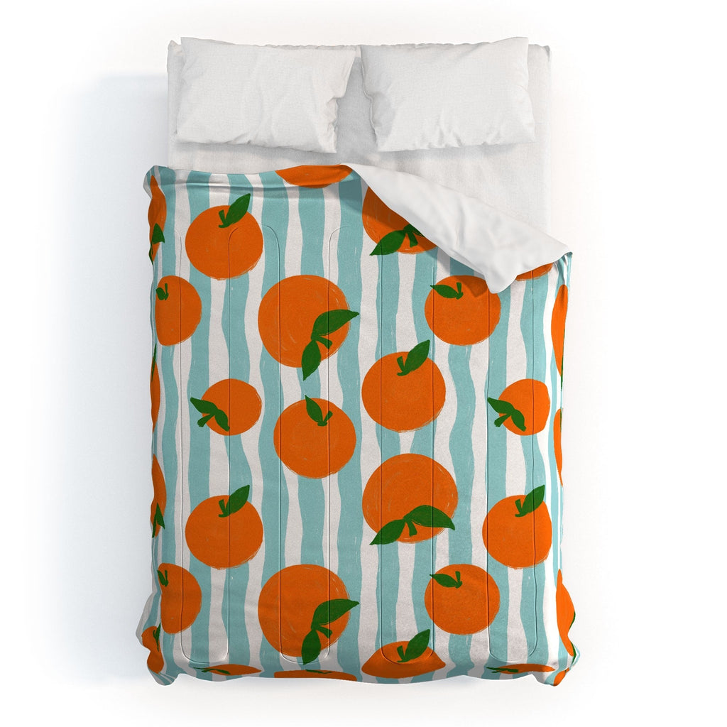 Design by Spark Zesty Oranges and Stripes Comforter