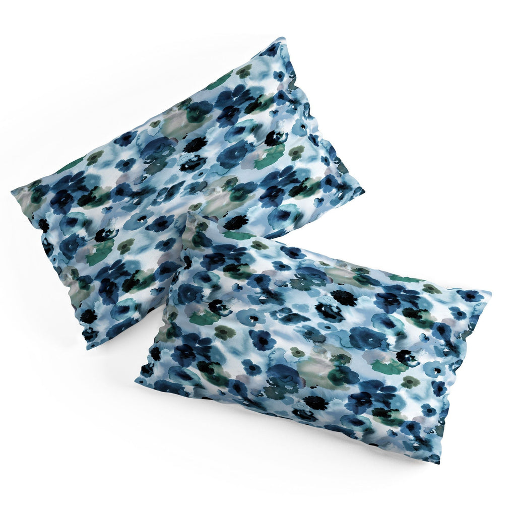 Ninola Design Botanic Retreat Ombre Abstract Watercolor Flowers Blue Navy Pillow Shams