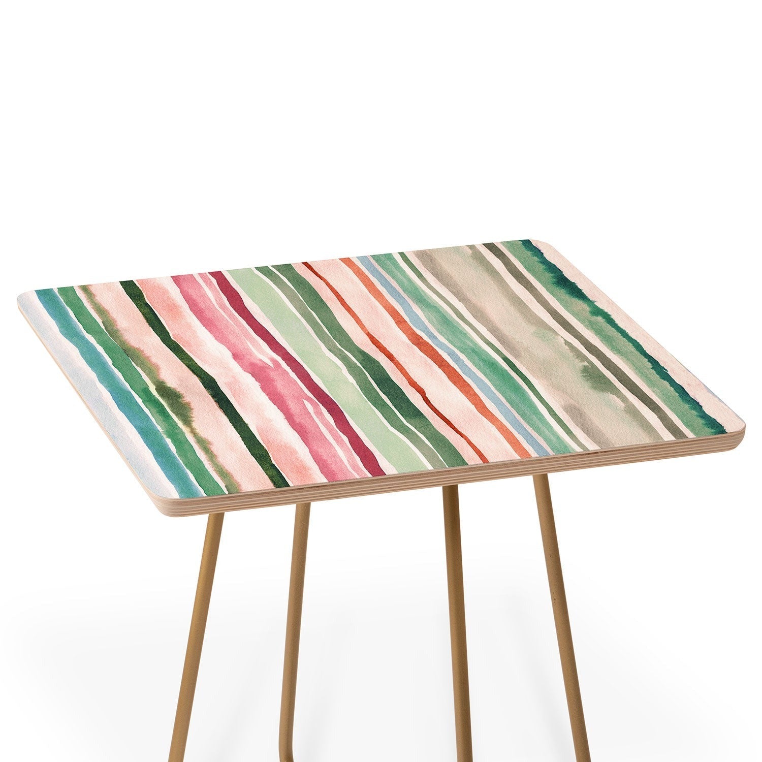 Ninola Design Botanic Retreat Watercolor Stripes Green Orange Red Side Table
