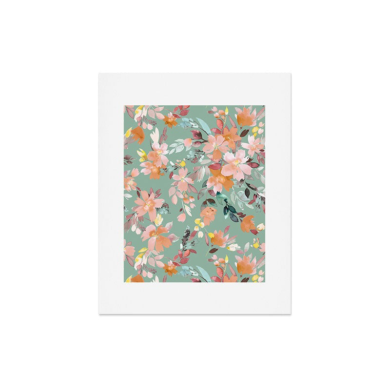 Ninola Design Botanic Retreat Floral Oleander Whimsical Teal Green Art Print