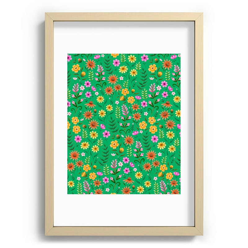 Pimlada Phuapradit Ditsy Spring Floral Green Recessed Framing Rectangle