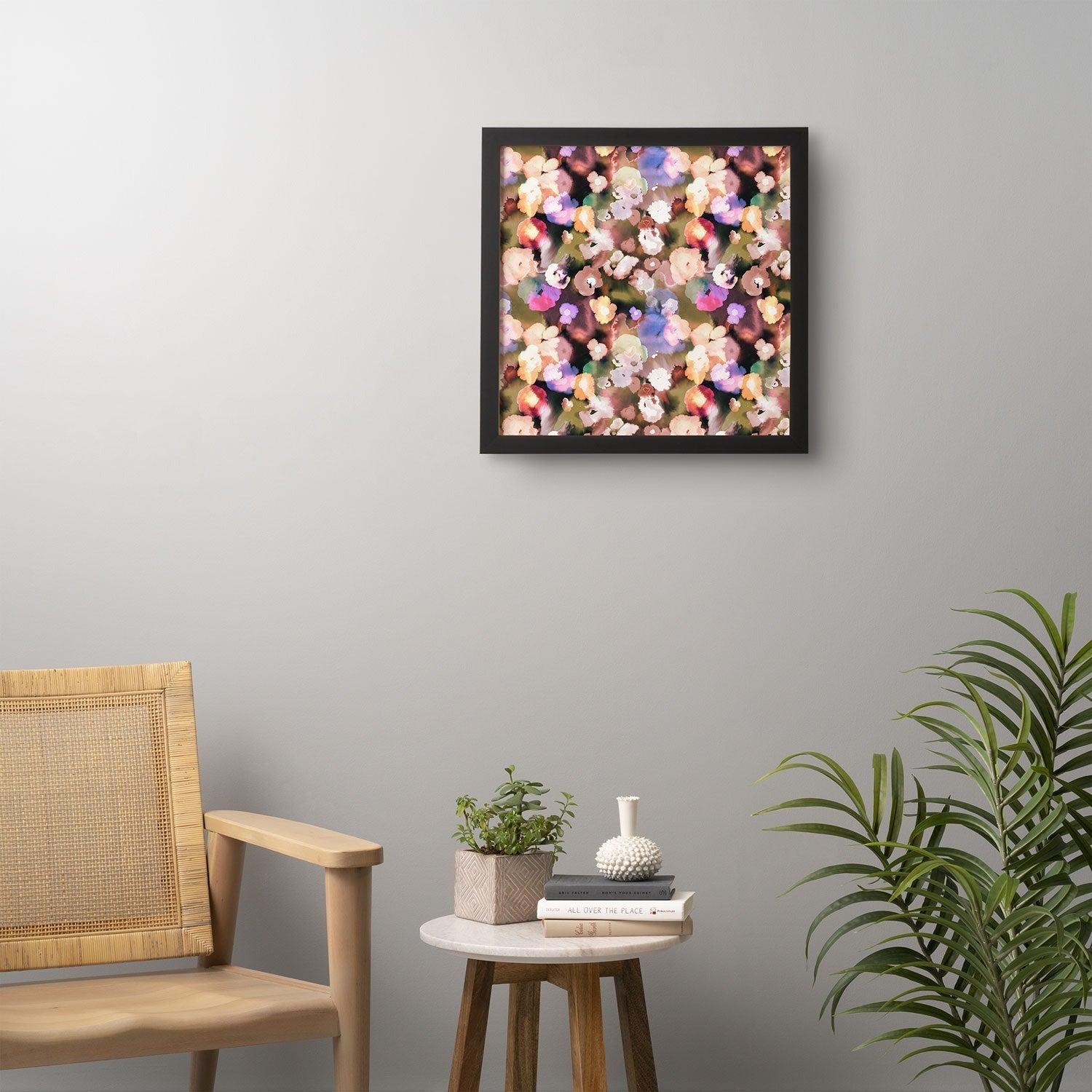 Ninola Design Botanic Retreat Ombre Abstract Watercolor Flowers Pink gold Framed Wall Art
